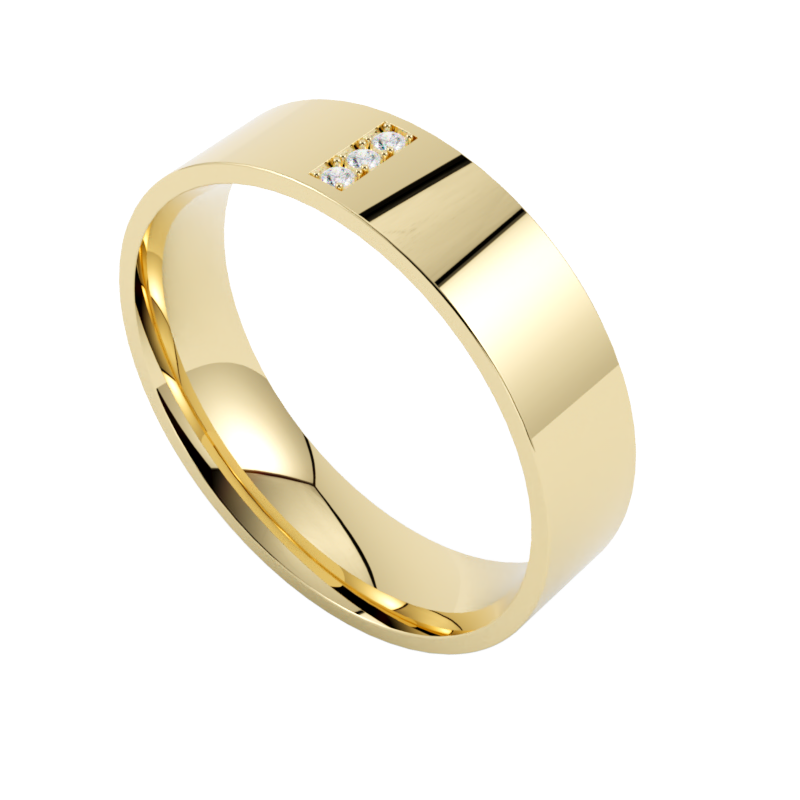 Obrączka ślubna z żółtego złota z diamentami w nowoczesnej minimalistycznej oprawie